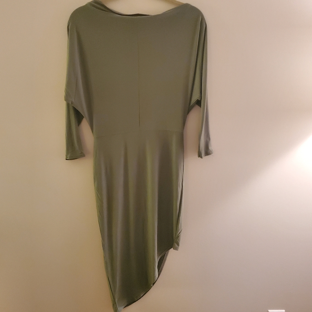 Club L Slashed Neck Midi Wrap Dress in Olive Green - Picture 6 of 8